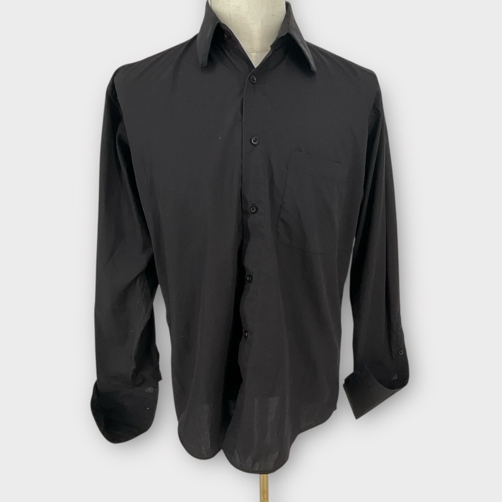Prime Time Black Long Sleeve Button Down Dress Shirt Men Goth‎ Dark Academia